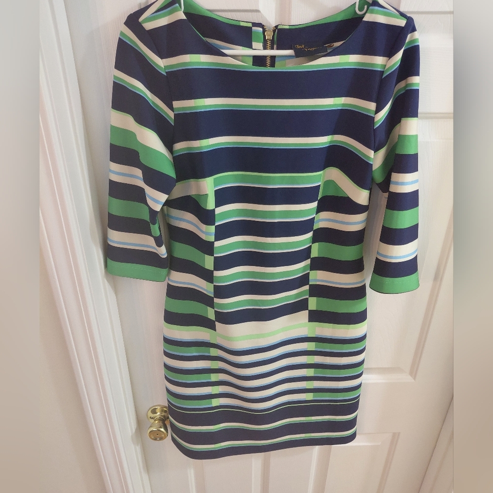 Just...Taylor Striped Dress in Navy, Green, and White